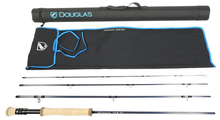 Douglas DXF Gen 2 saltwater outfit in blue trim with tube, sock and four sections